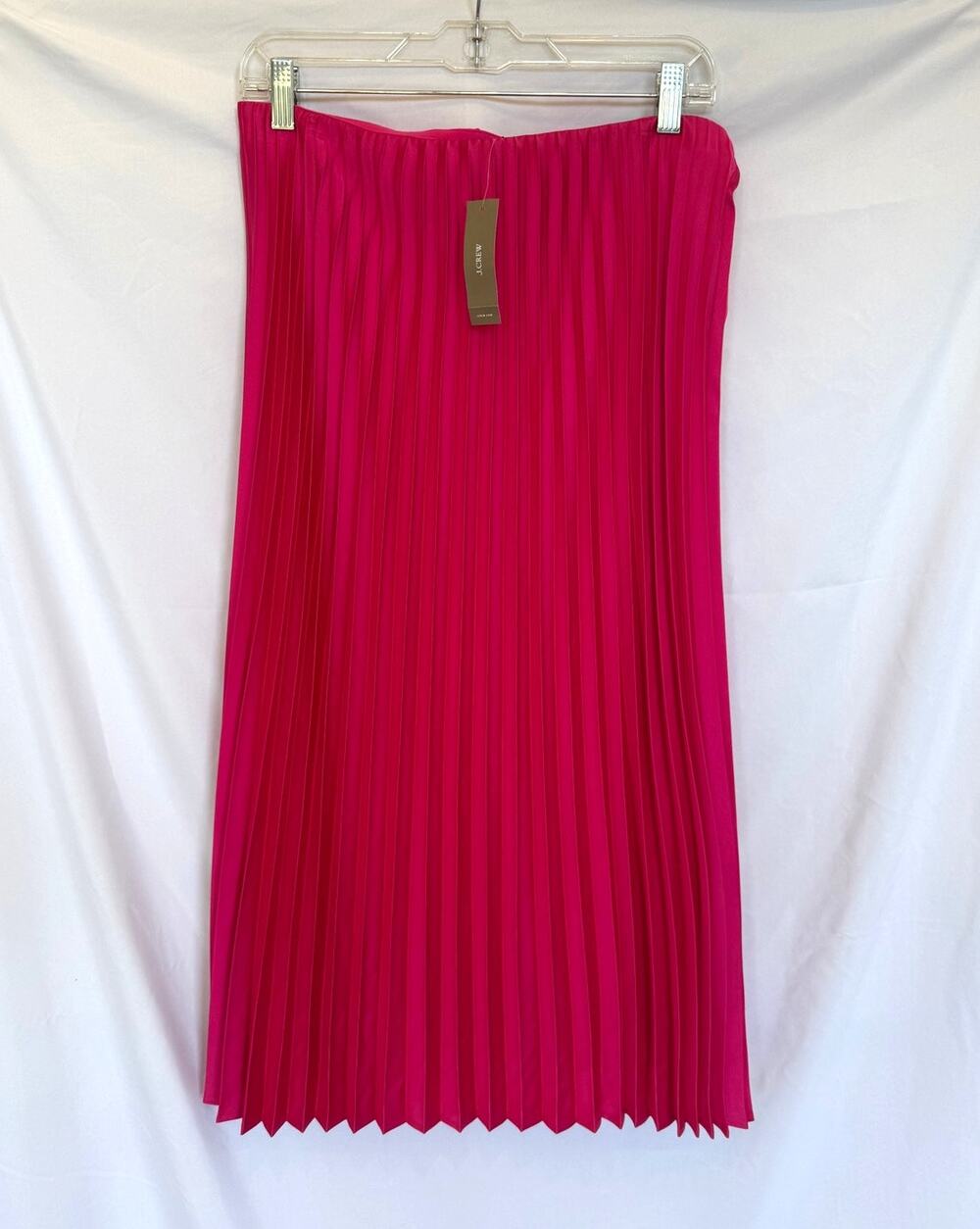 NWT J. Crew Pleated Midi Skirt, Hot Pink Fuchsia, Medium, Elastic Waist